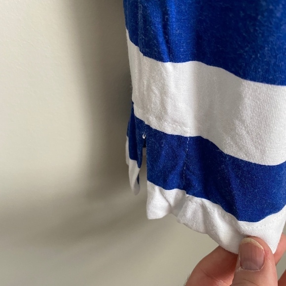 Melanie Lyne Women's Short Ruffled Sleeve Blue + White Stipe T-shirt Size Medium - Picture 4 of 10